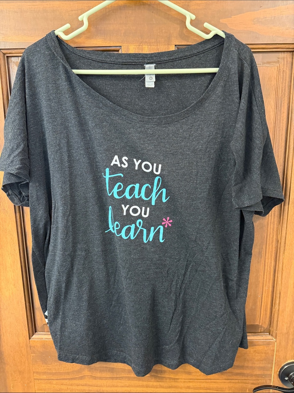 Next Level Apparel Charcoal Tee with Teal and Pink Script